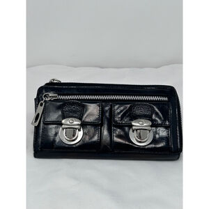 Nino BOSSI Black Leather Zip Around Wallet Floral Lined